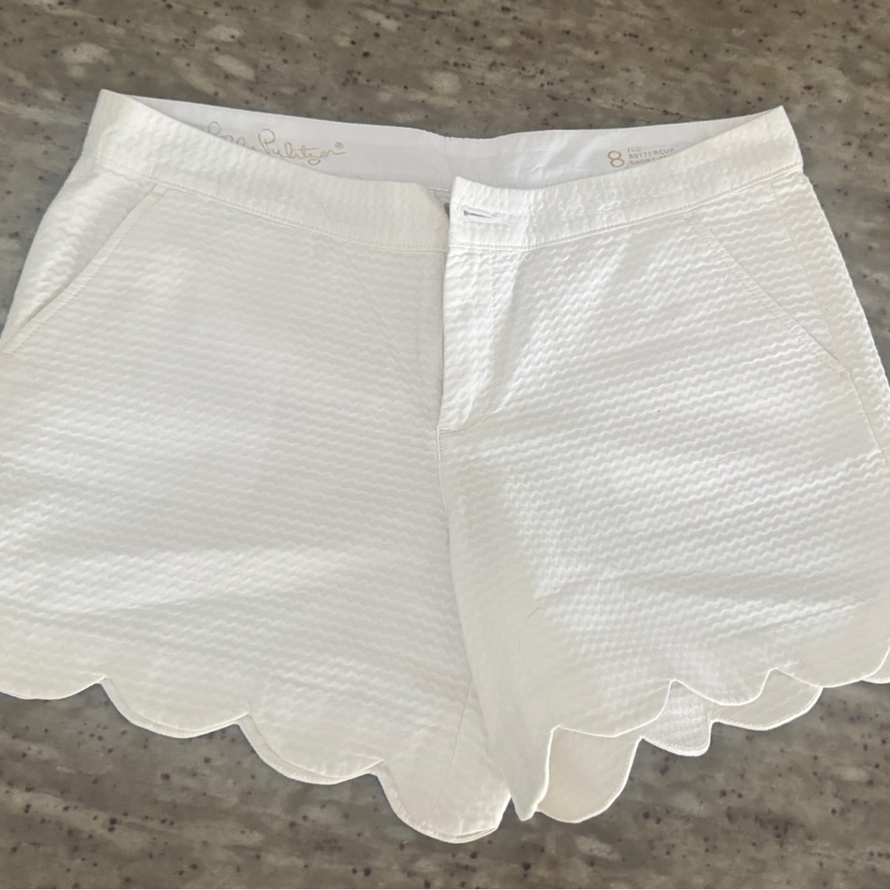 Lilly Pulitzer White Scalloped High Waist Shorts